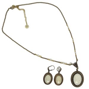 Vintage Glass Cameo Necklace and Matching Earrings (Small Cameo)