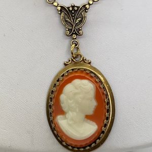 Vintage Glass Cameo Necklace and Earrings (Cornelian)